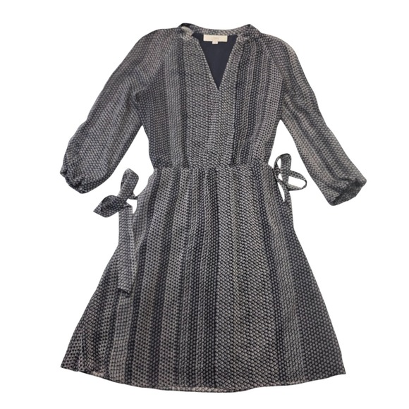 LOFT‎ Women's Dress Size S Gray Black Snake Print Tie Waist Long Sleeve - Picture 1 of 6